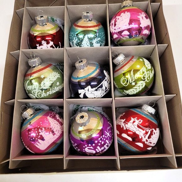 Christopher Radko Shiny Brite 9 Glass Ornaments 2023 Flocked Christmas Ornaments - Picture 2 of 3
